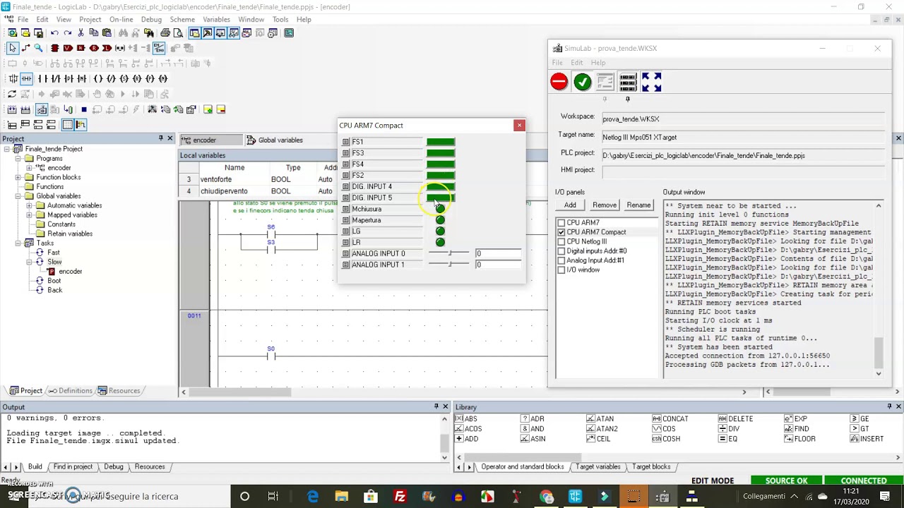 Simulazione esercizio tende automatiche (PLC logiclab)