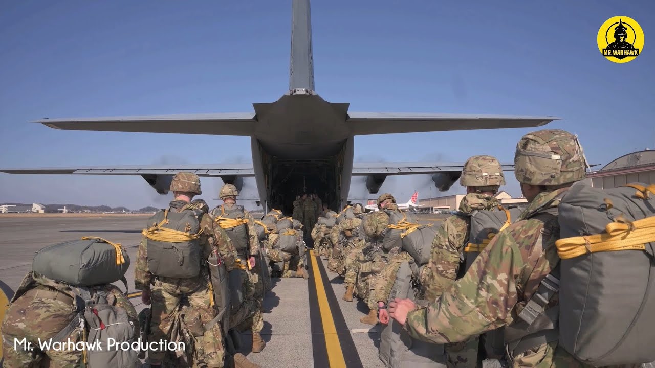 U.S. Army paratroopers conduct static-line jump from C-130J Super Hercules