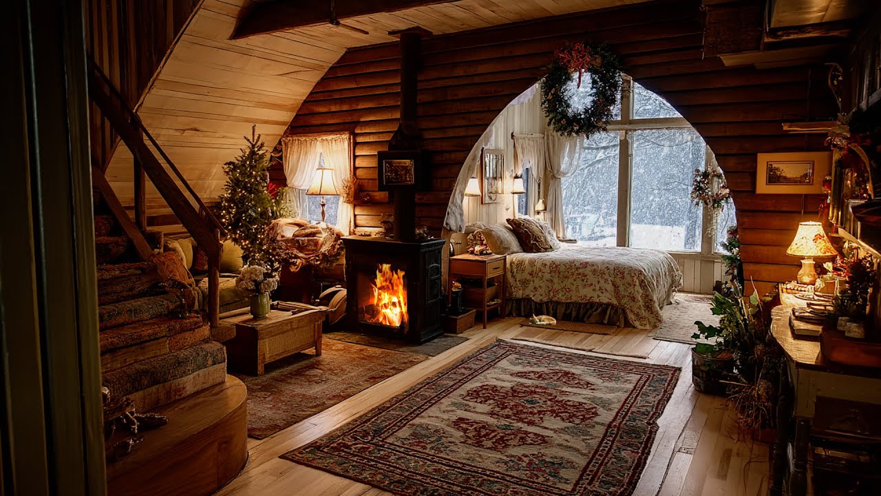 🔴An Empty Cabin Held by Fire and Time | Cozy Fireplace Sounds for Calm Winter Sleep 🔥💤