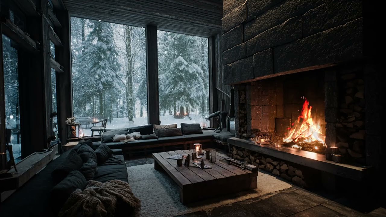 A Fireplace Holding Back the Cold Wind | Slow, Comforting Night Ambience 🔥🌬️🕯️