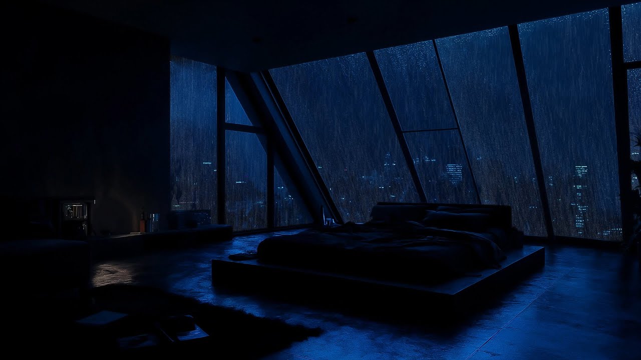 Rain on Window | Enjoy a Sleepy Night in a Bedroom Overlooking New York City ☔🌆 | Cold Rainstorm