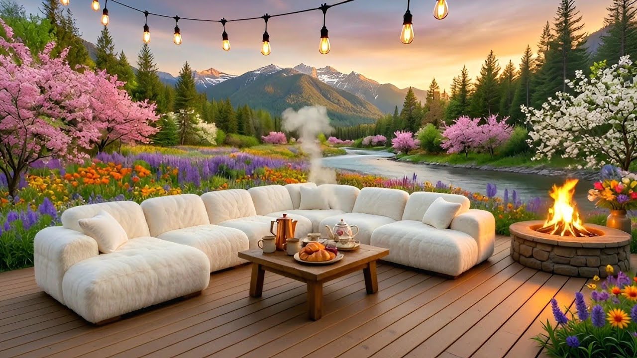 NO ADS Relaxing Music For Stress Relief 🌸 Cozy Spring Montain and lake Ambience  #jazzforrelaxation 