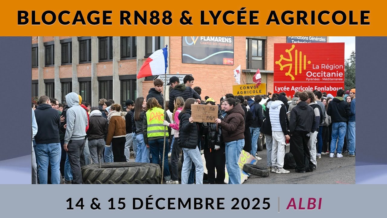 Mobilisation contre l'abattage bovin (DNC) – Albi – Blocage RN88 & lycée agricole Fonlabour