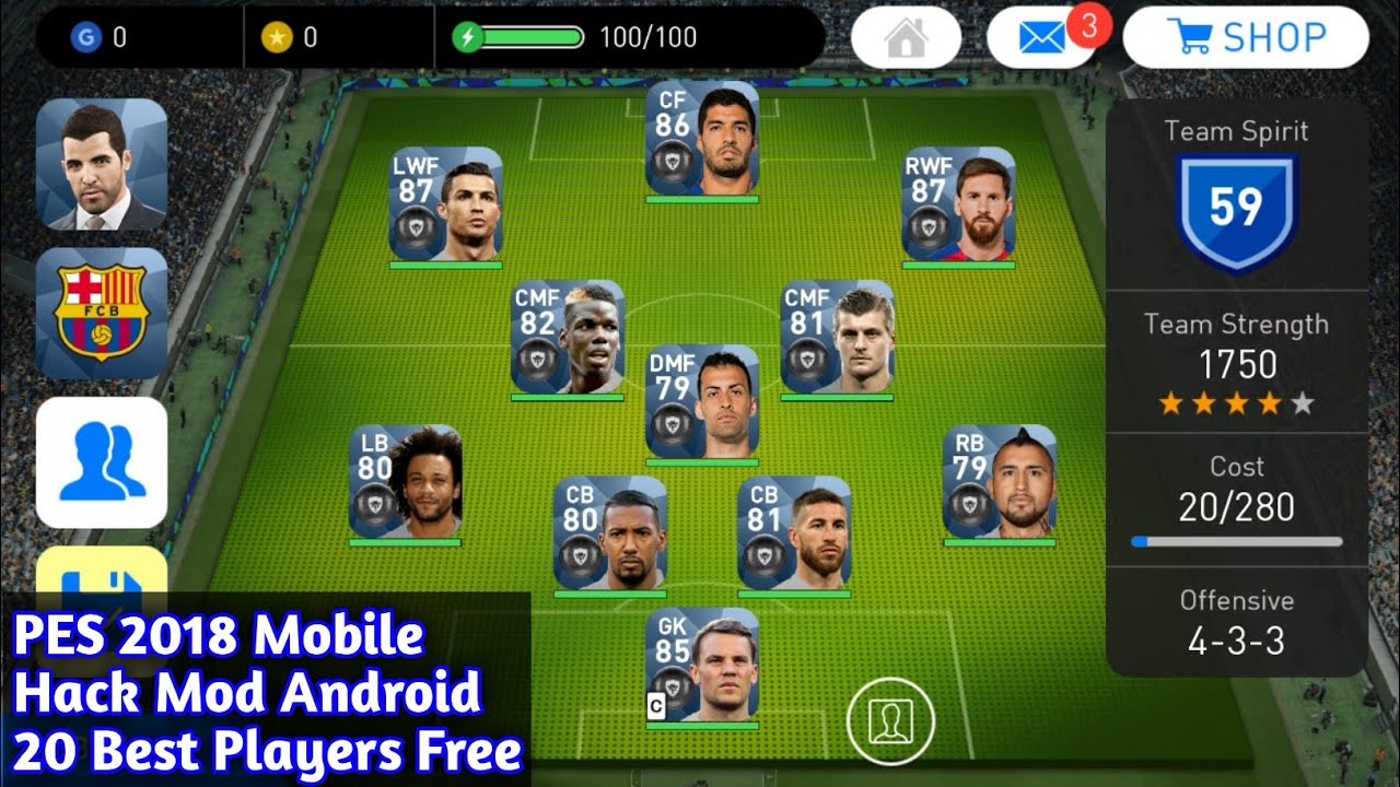 PES 2018 Mobile Hack Mod Android 20 Black Ball Players Pre Added 100% Working
