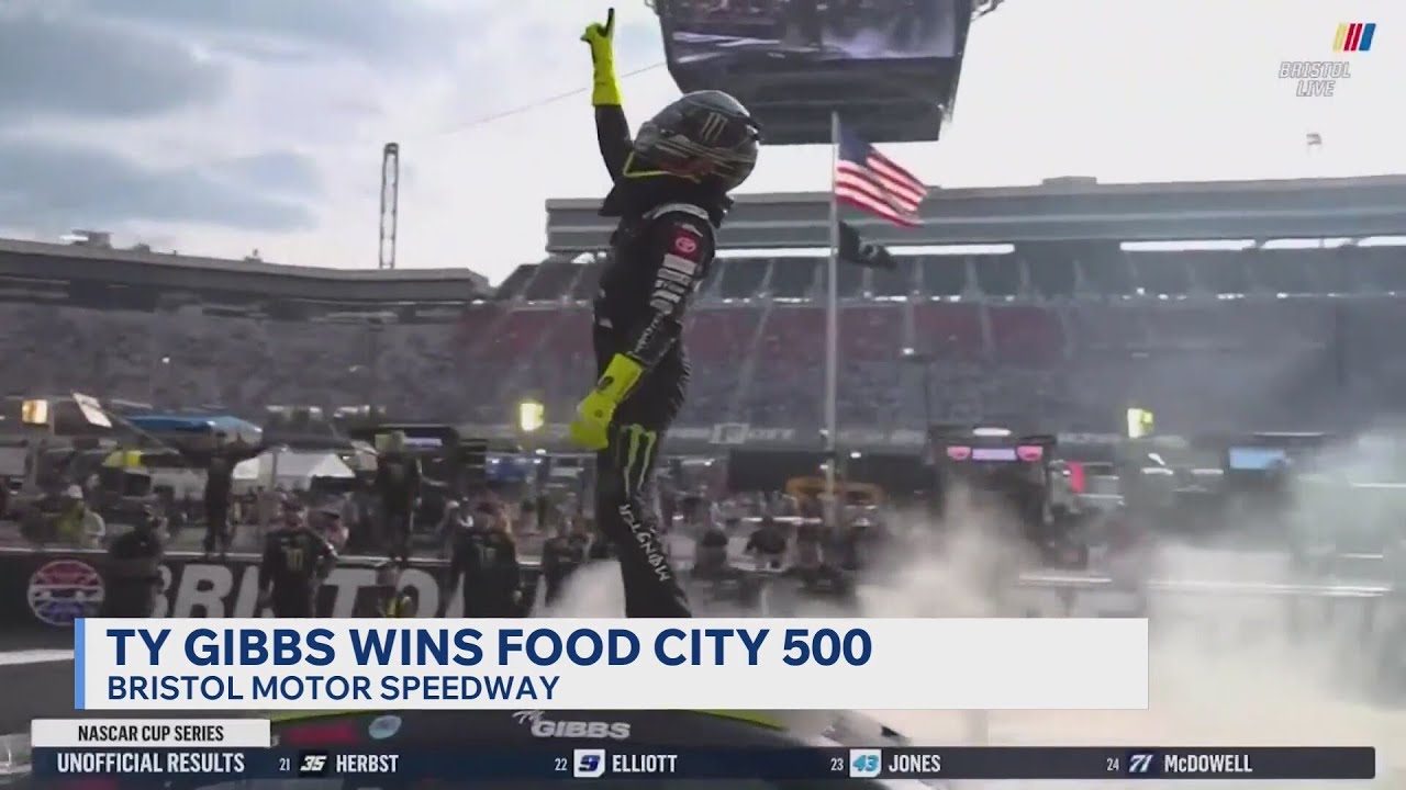 Тай Гиббс одержал свою первую победу в серии NASCAR Cup в Бристоле, опередив Кайла Ларсона и Райа...