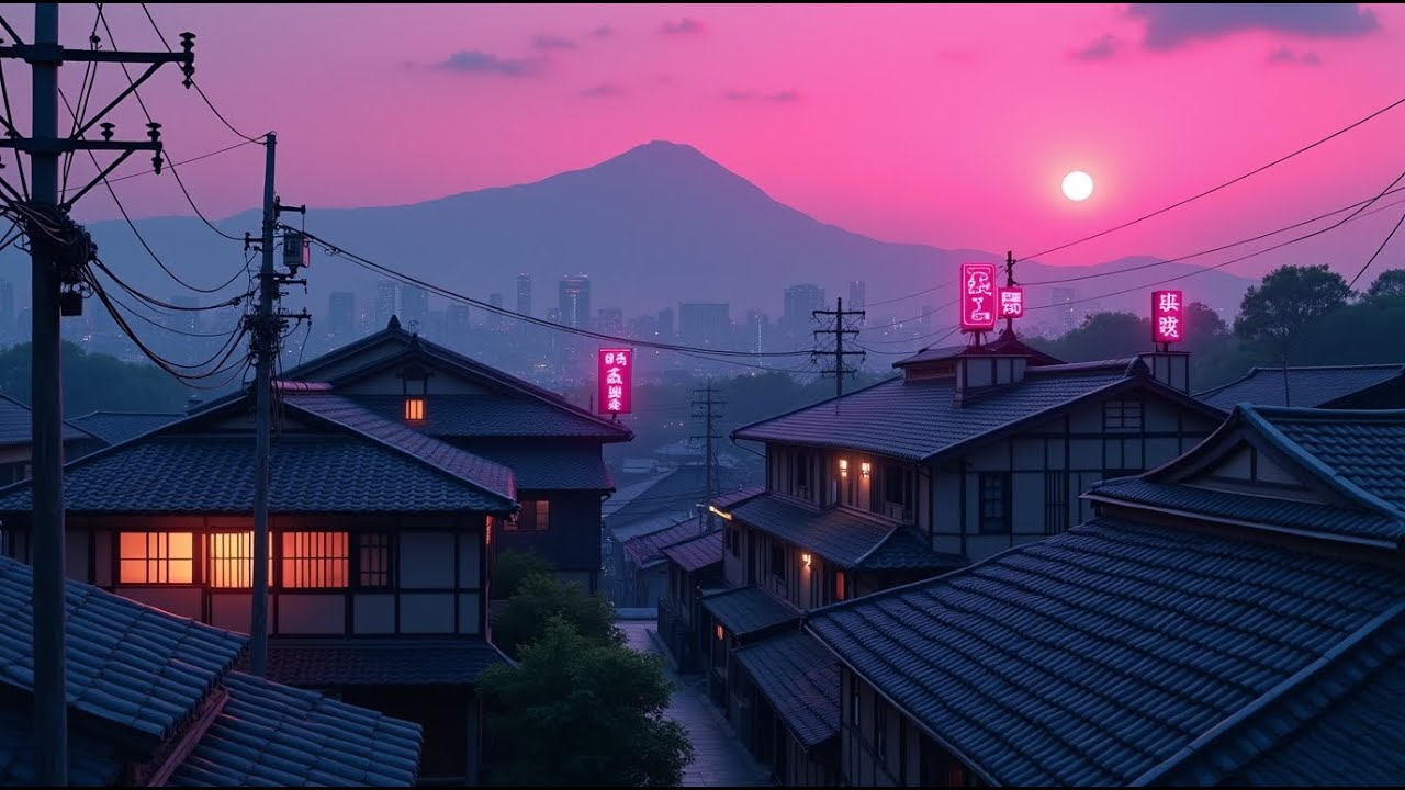 A Quiet Japanese Evening 🌸 Pink Skies, Warm Lights & Calm Lofi