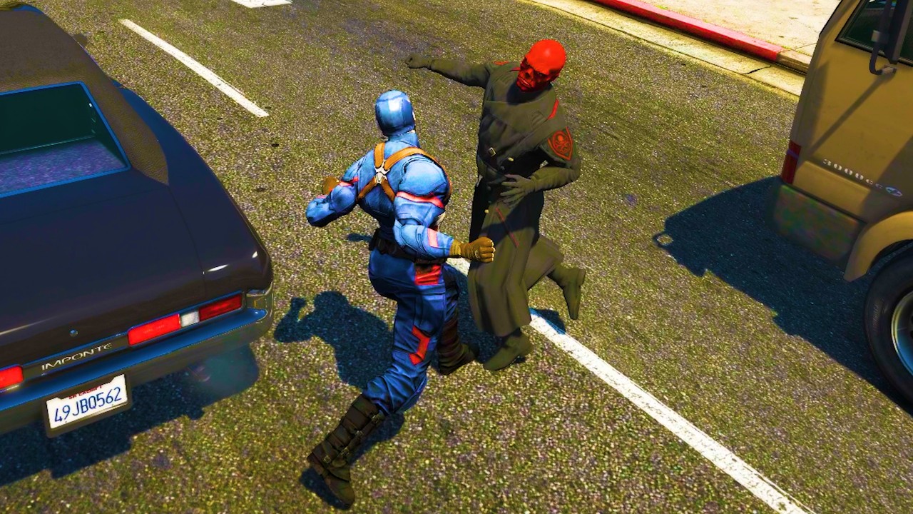 GTA 5 Ultimate Graphics Mod Captain America VS Red Skull Fight 7