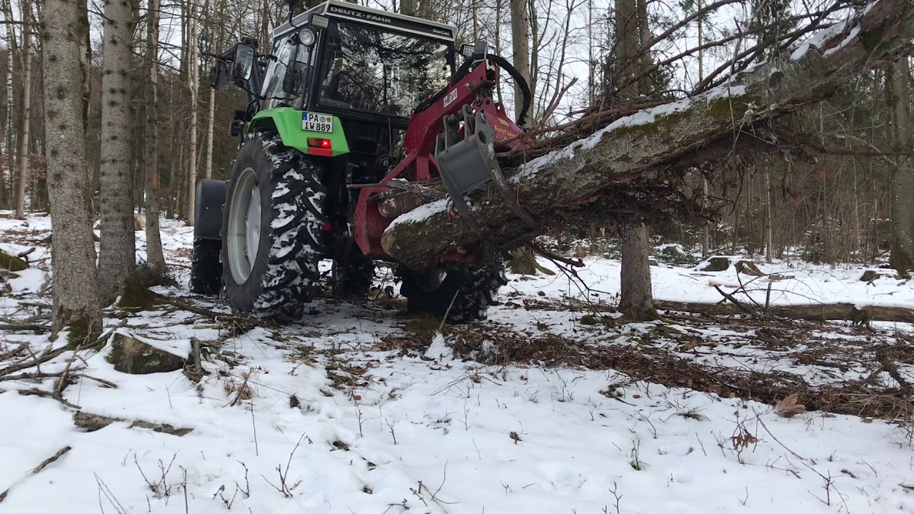 Hackholz fahren mit Deutz DX 3.50 und Auer Holzzange