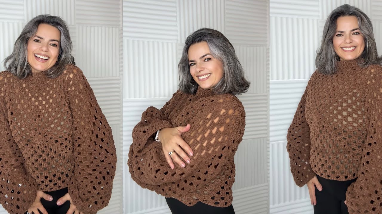 Aula Tempo Reduzido - Suéter em Crochê com Squares 🟫🧶