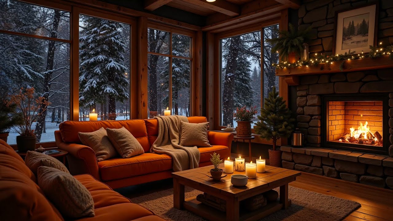 Snowy Winter Cabin ❄️🔥Soft Piano Music & Cozy Fireplace Ambience for Relaxation & Focus