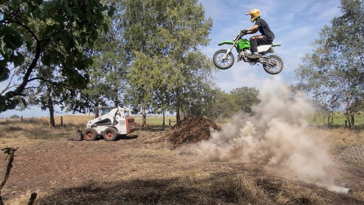 Jumping and building motor bike jumps 