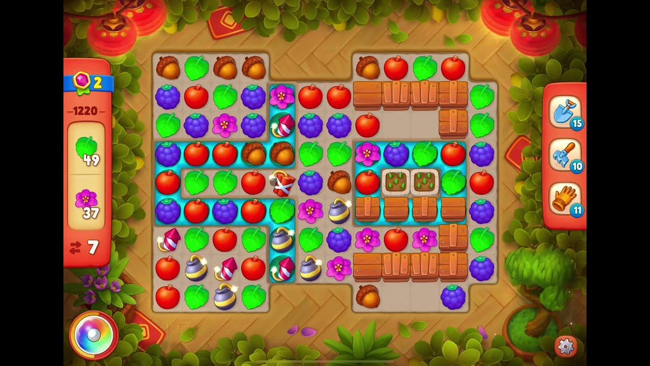 GardenScapes Level 1220 no boosters (15 moves)