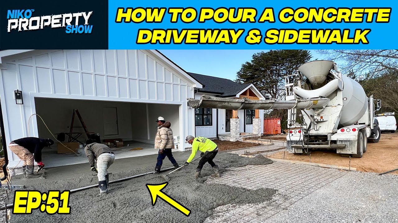 How To Pour A Concrete Driveway and Sidewalk | Building A $350,000 Custom House | EP 51