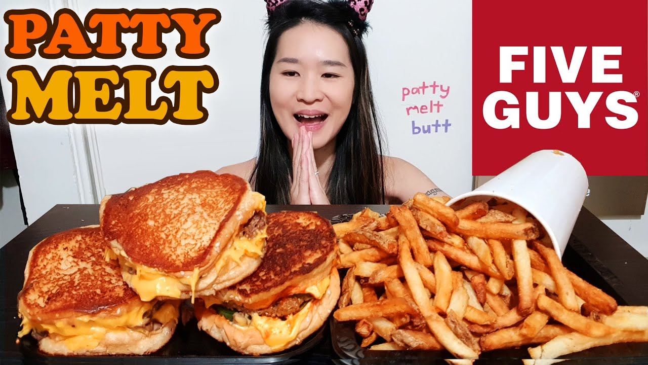 FIVE GUYS Patty Melts! Cheesy Bacon Patty Melt, Spicy Patty Melt & Cajun Fries - Mukbang Asmr Eating