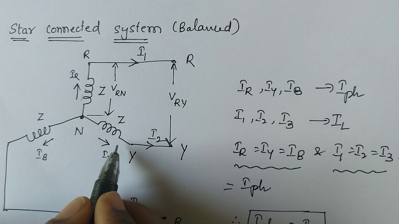 Relationship of Line and Phase Voltages and Currents in Star Connected System in Telugu