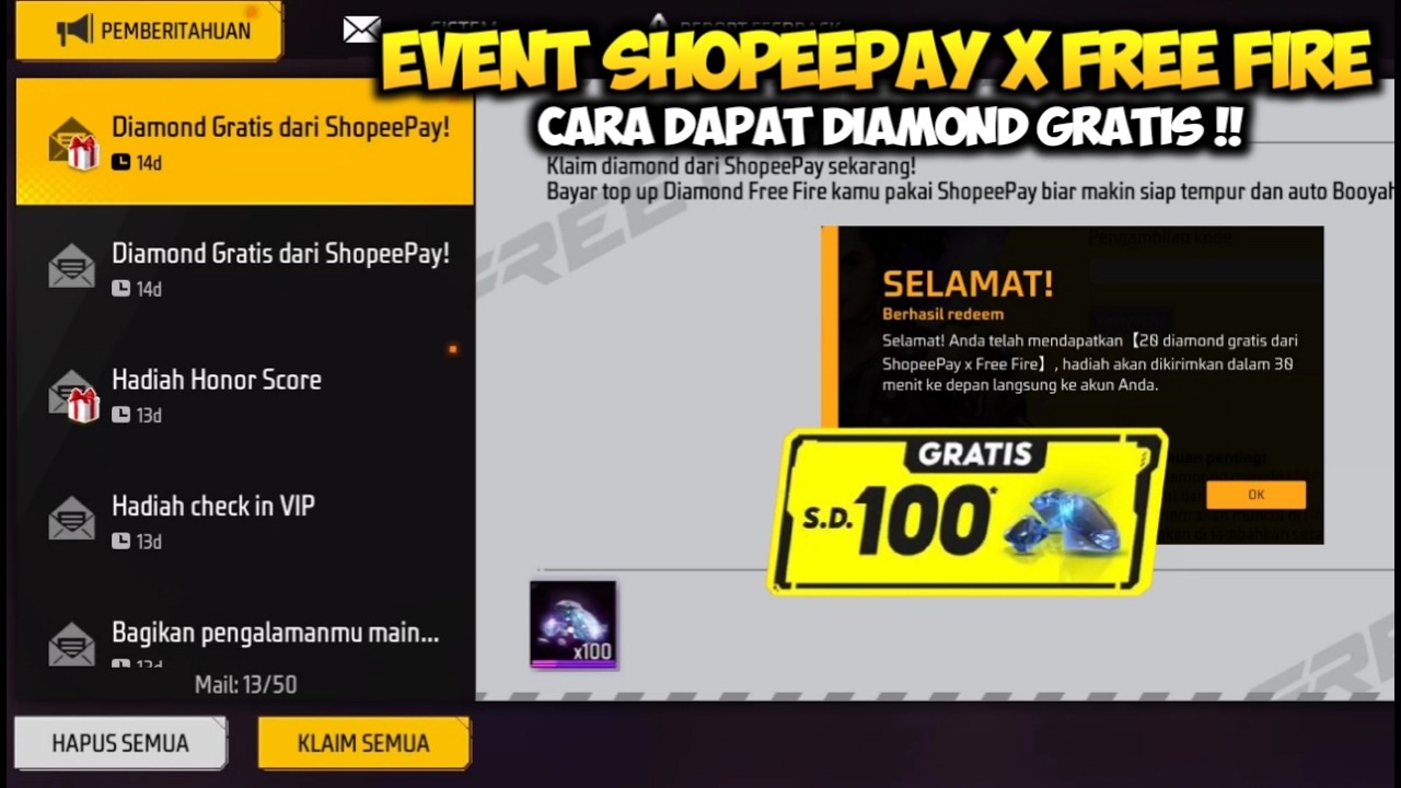 CARA DAPAT DM GRATIS DARI EVENT FF X SHOPEEPAY 2026! KODE REEDEM FF TERBARU