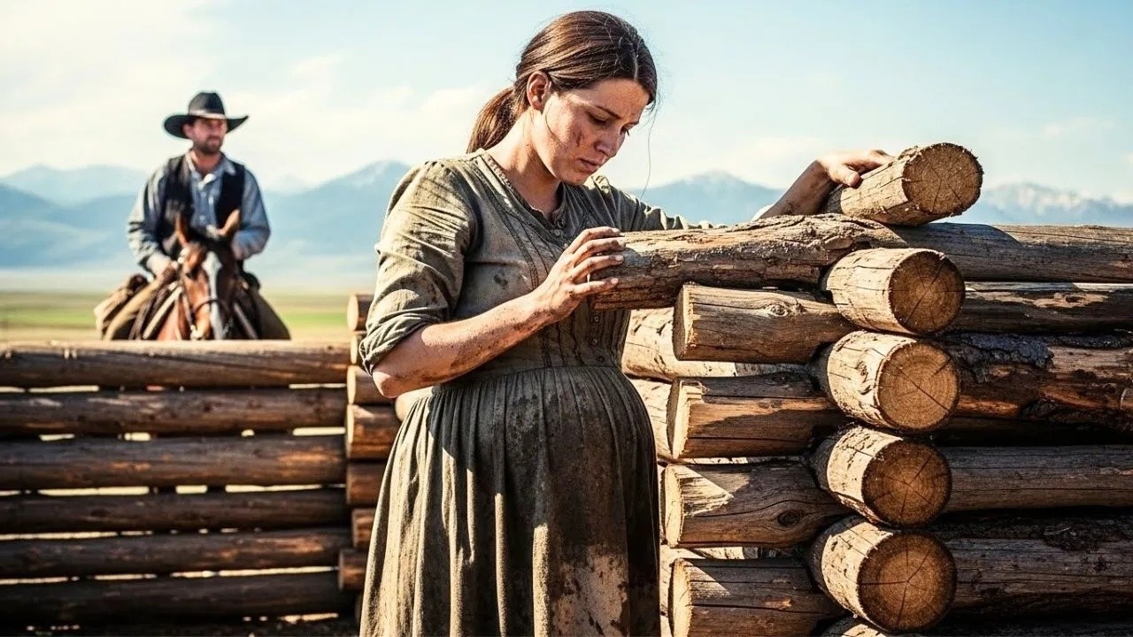 Sola, embarazada y construyendo su cabaña, ignoraba que un vaquero que perdió todo la espiaba.