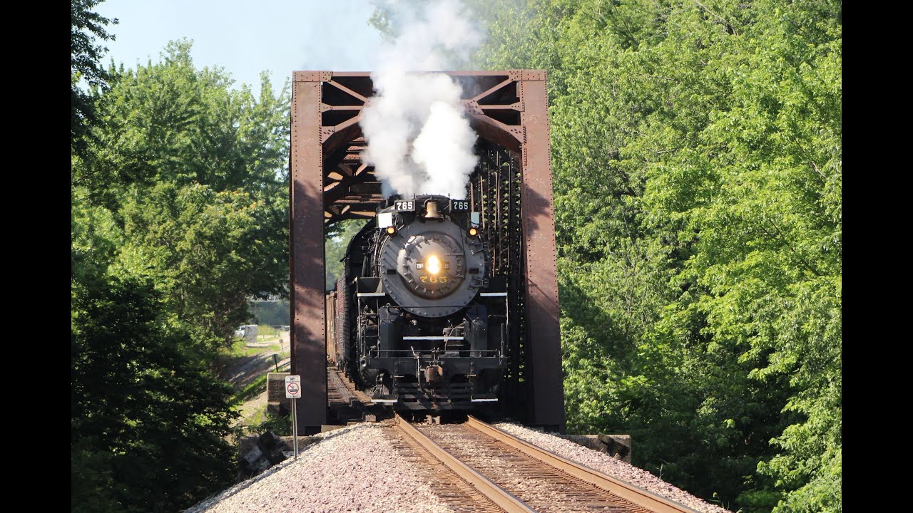 NKP 765 Steam locomotive with 29 cars on the mainline 150 mile chase