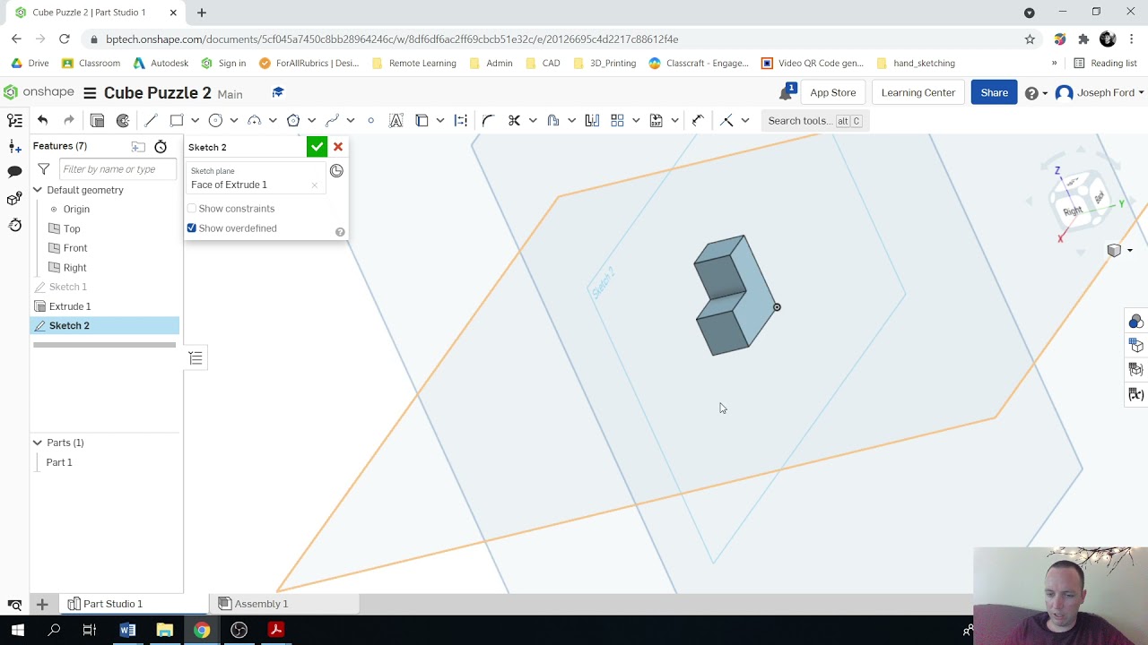 Onshape; Cube Puzzle 1 (Intro, Part 1 and Drawing 1)