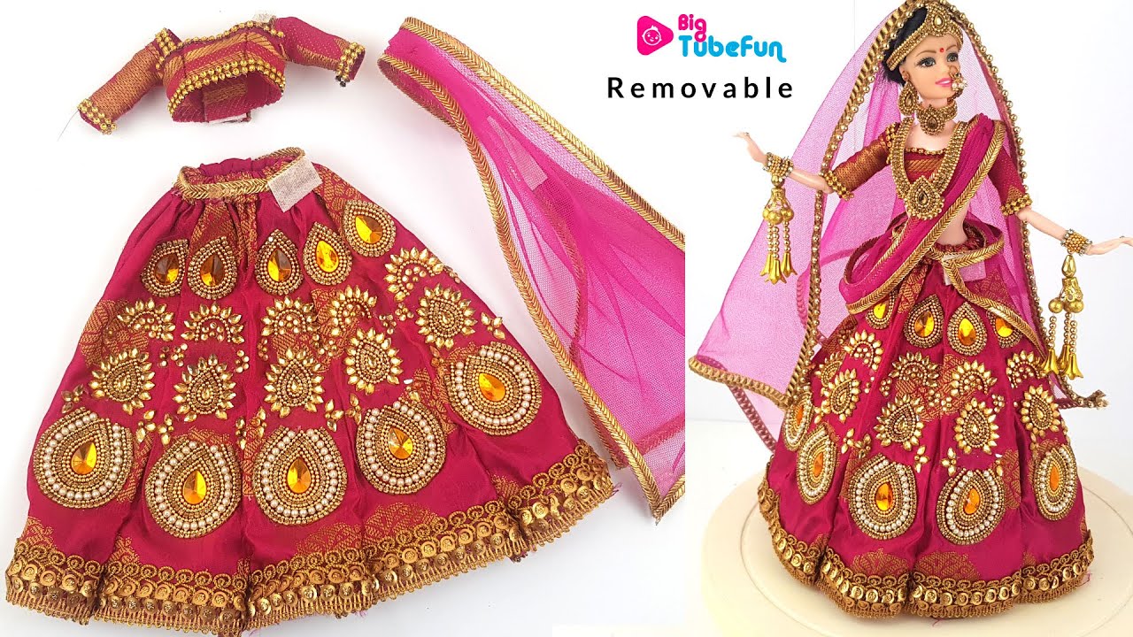 Barbie lehenga punjabi | Indian barbie bridal lehenga and jewellery | Barbie doll lehenga making-229