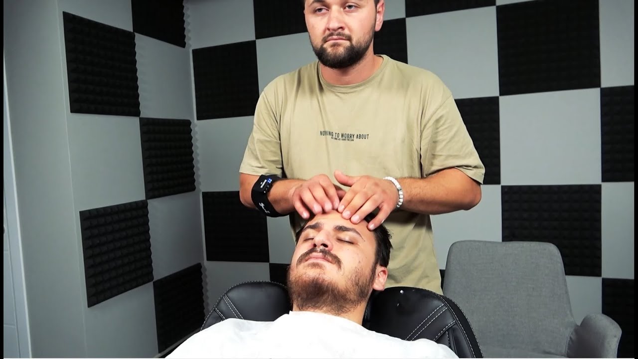 ASMR Турецкий парикмахерский массаж головы, массаж лица и уход за лицом