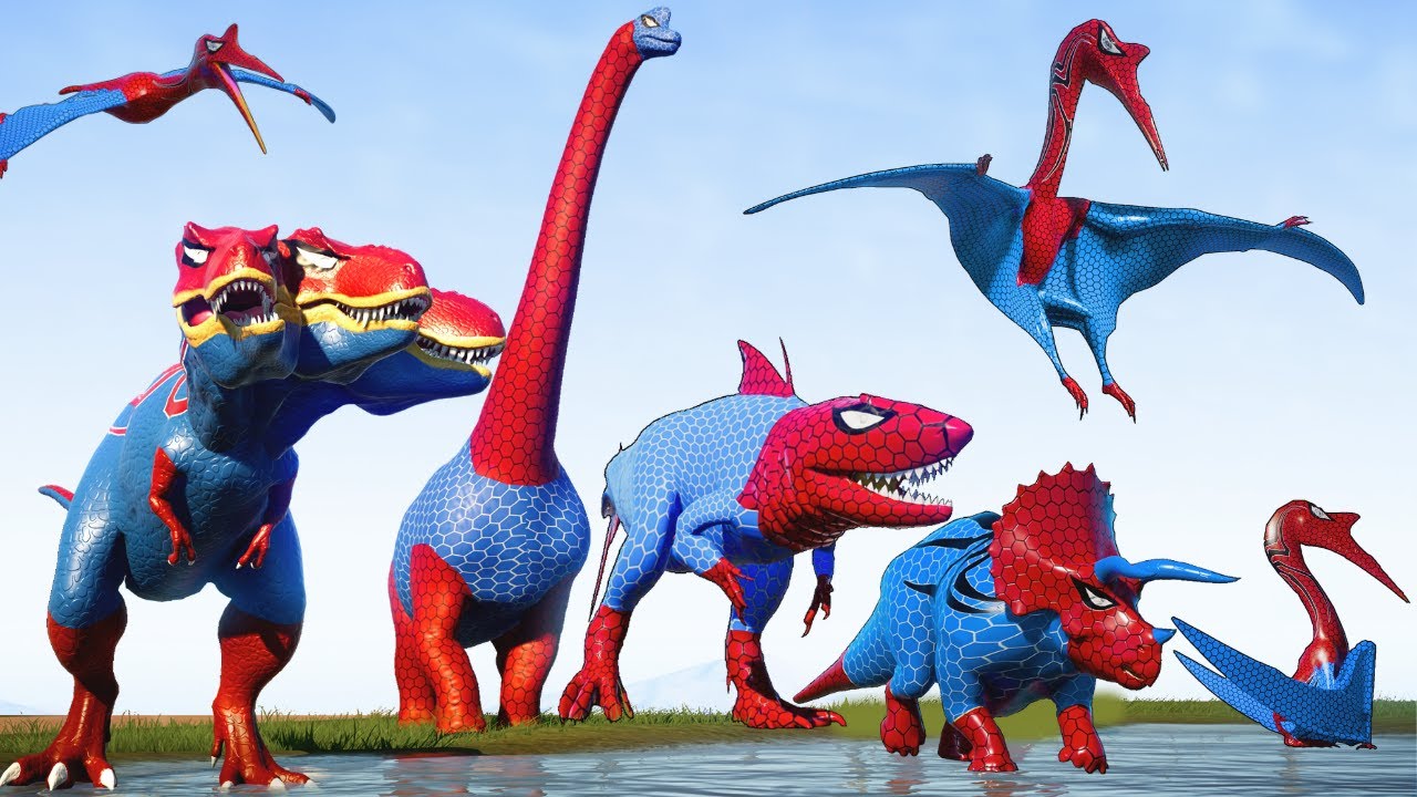 Dinosaurs Spider Team Battle IRex, Mosasaurus, TyrannosaurusRex Pro Dinosaur Superhero Fight