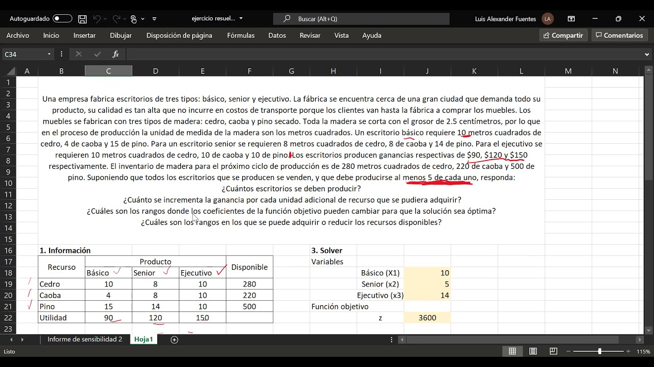 Análisis de sensibilidad con Solver