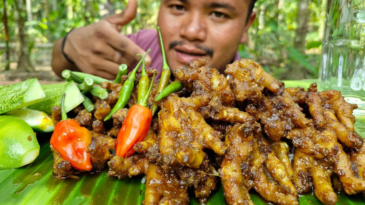 EATING  CHICKEN FEET CURRY WITH BASMATI RICE