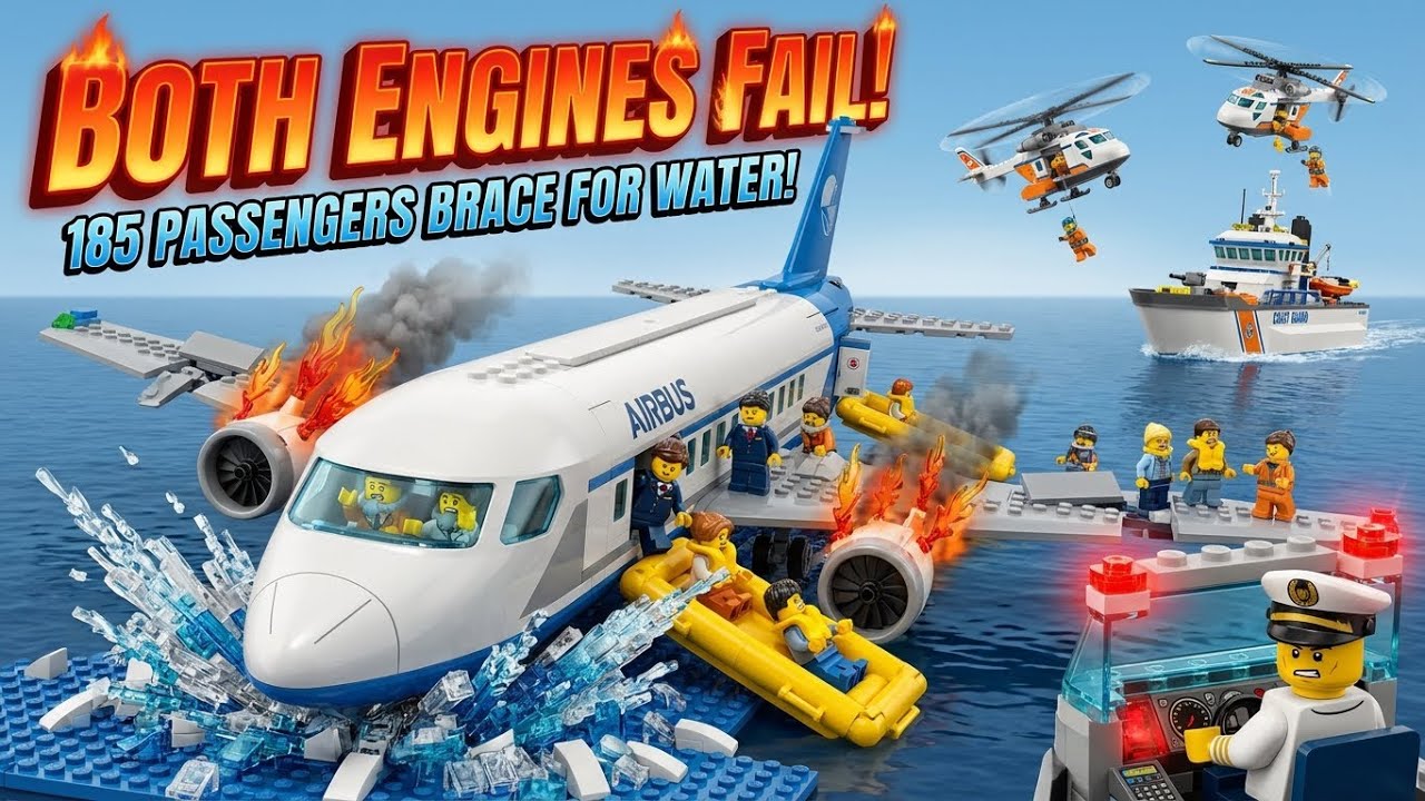 LEGO Airplane BOTH ENGINES FAIL! ✈️💥 Water Landing - 185 Saved! 😱