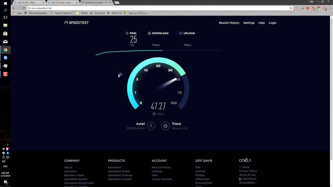 Ubiquiti AirGrid M5 27 dbi mode Bridge at 4 mile link with speed test results