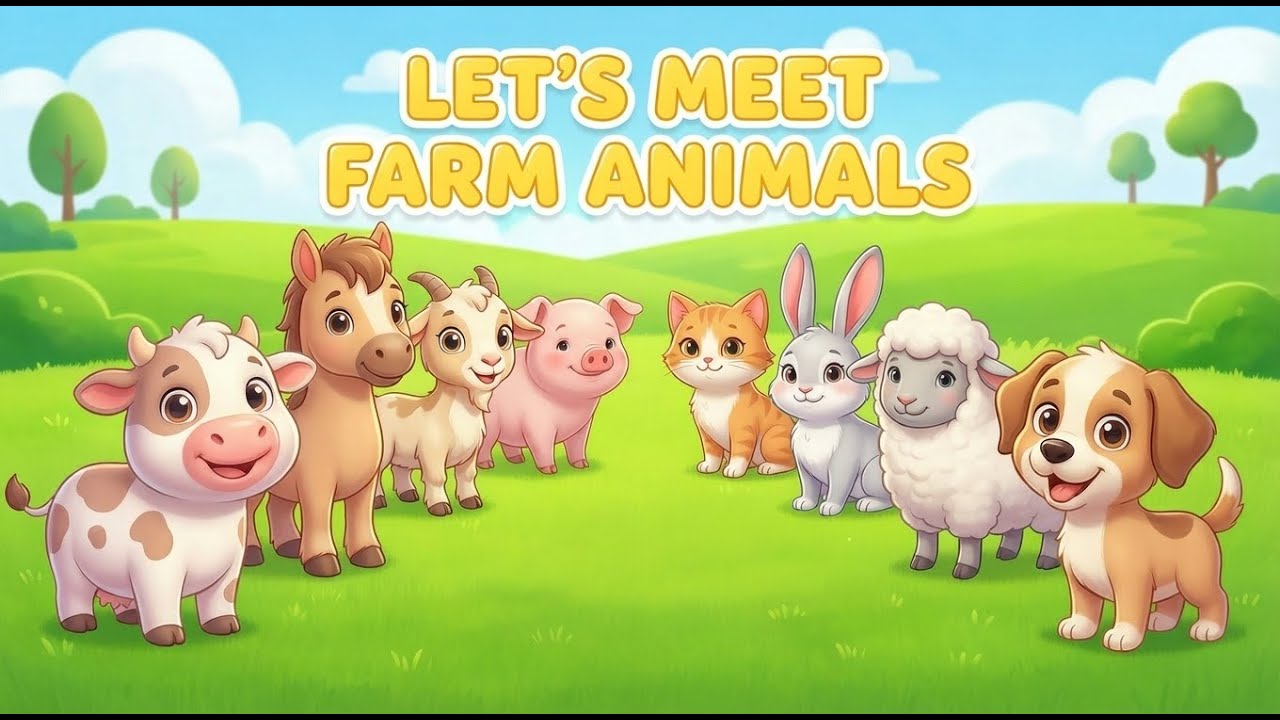 Cute Farm Animals Introduction | Dog Cow Pig Horse Sheep Rabbit Cat Goat | Educational Video