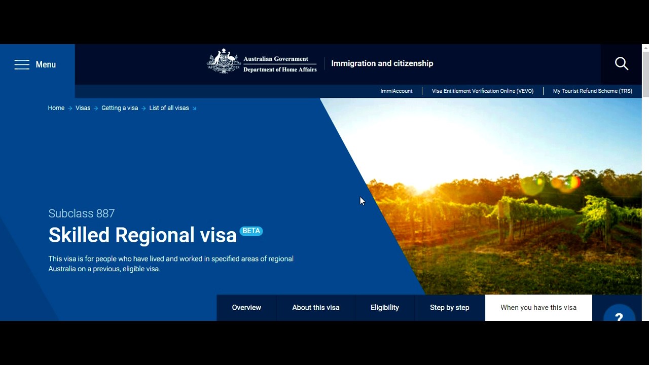 Subclass 887 Skilled Regional Visa Australia