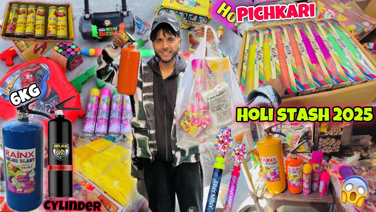 HOLI STASH SHOPPING 2025😱 || 6Kg Colour Cylinders😍|| Gulal Pichkari, Sprey, Colour Smokes🔥💯