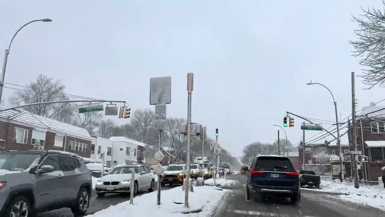 New York City Drive | Driving on Hillside Avenue Queens in Heavy Snow |  