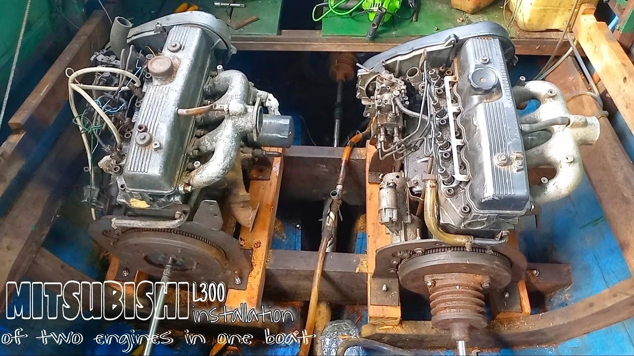 pemasangan 2 unit mesin mitsubishi L300 pada perahu kayu