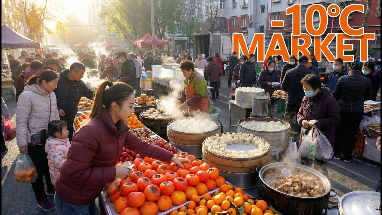 Зимний утренний рынок в Шэньяне, Северо-Восток Китая 🇨🇳 | Многолюдно, дешево и полно жизни