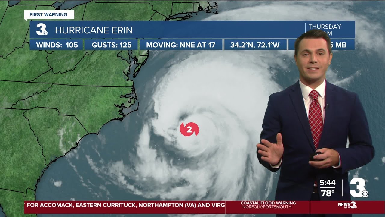 Hurricane Erin nears the NC/VA coastline, bringing threats of coastal flooding to the Outer Banks