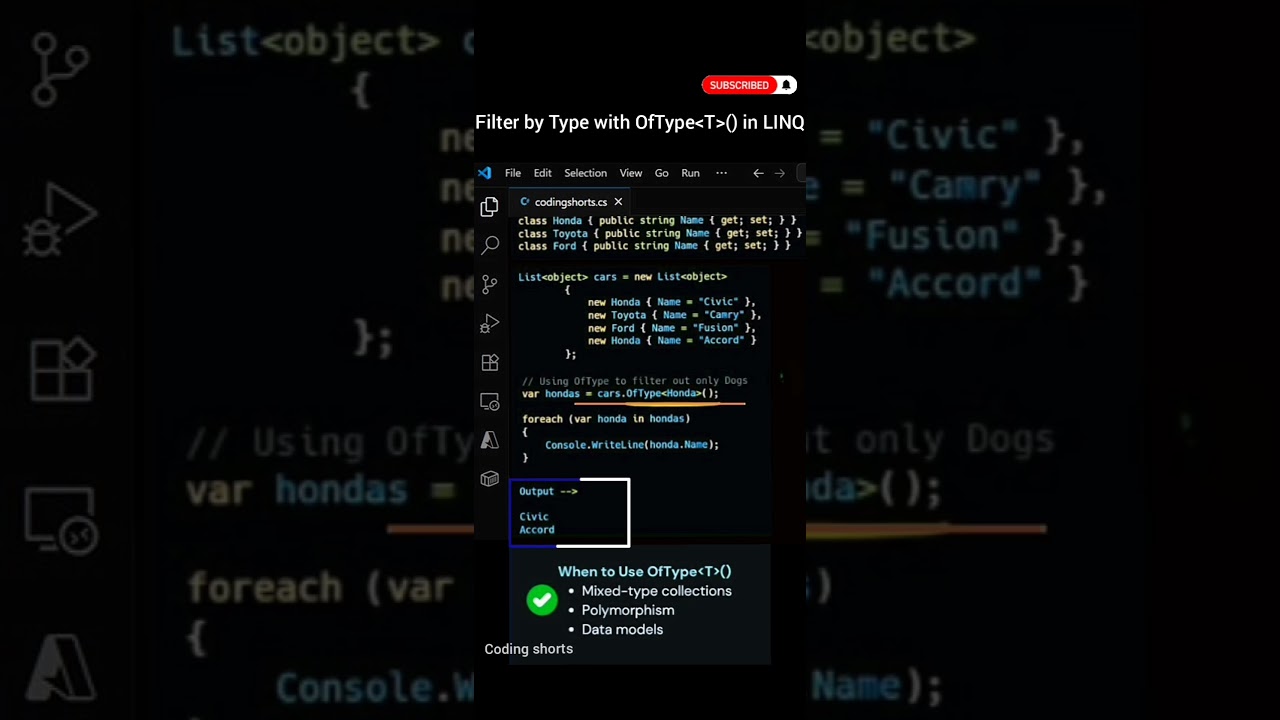 Filter by Type with OfType() in LINQ | C# Interview Questions #coding #shorts #skdotnetcodingconcept