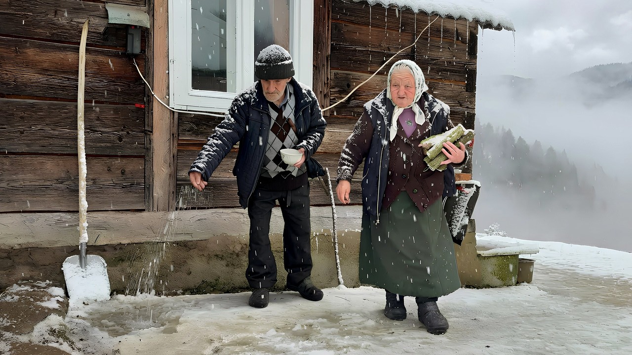 Несгибаемая жизнь неутомимой пожилой пары в горной деревне зимой, вдали от цивилизации