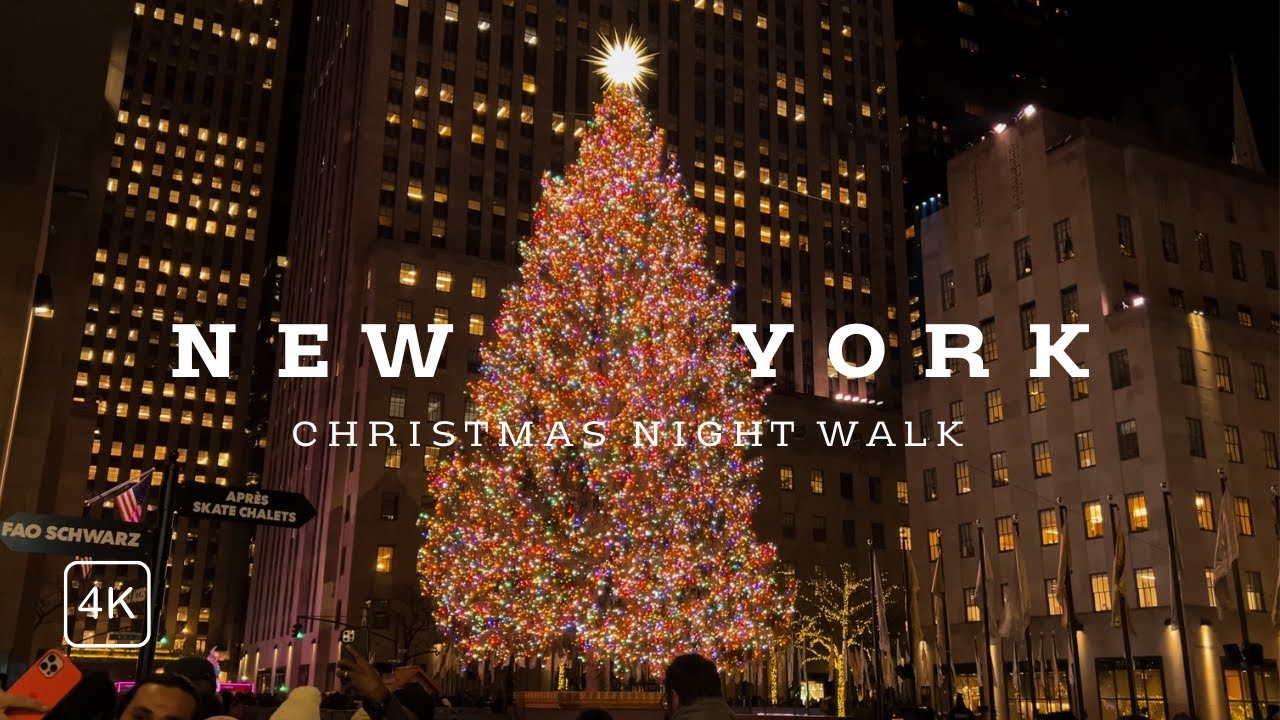 NYC Christmas night walk 2023 4k Rockefeller, Saks 5th Avenue and 6th Avenue Manhattan New York City