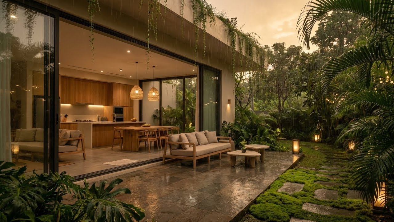 [Sleep Soundly] Soft Rain & Felt Piano in Warm Glass Villa for Deep Mindful Relaxation 🌙