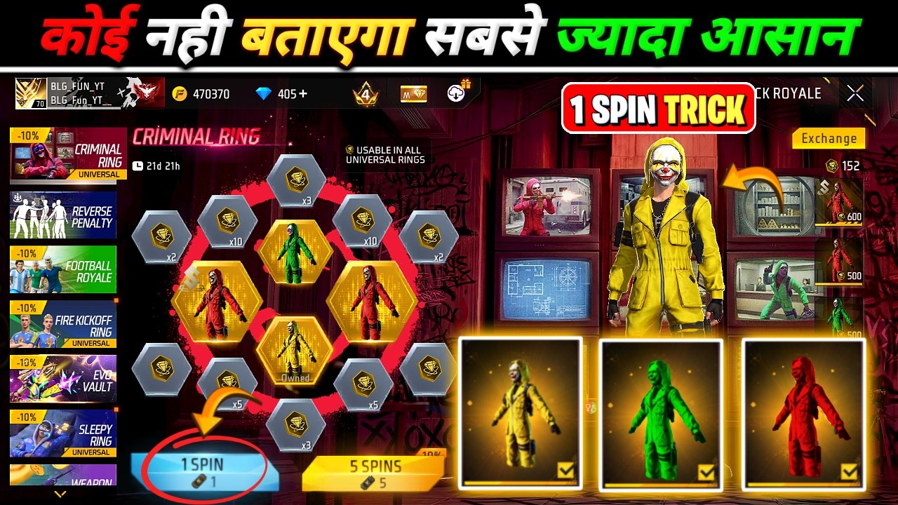 CRIMINAL RING One Spin Trick 😱 | Criminal Bundle Return Event In Free Fire | Kitne Diamond Lagega?