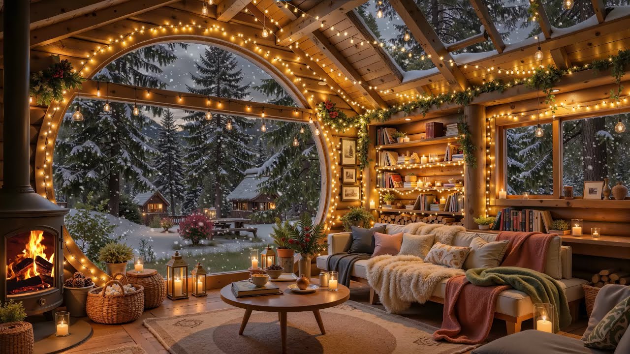 Relaxing Jazz at Rustic Winter Cabin 🎶Soft Piano Jazz with Fireplace Sounds for Relax & Focus