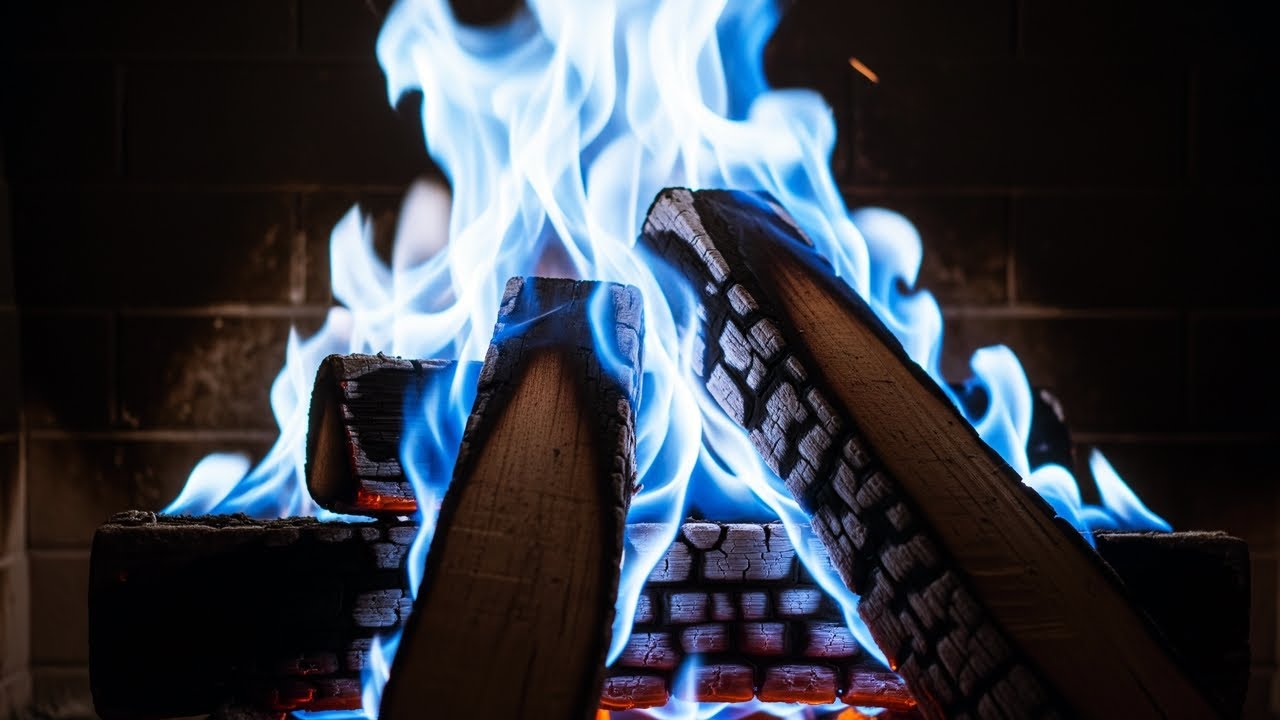 🔥 Beautiful BLUE FIREPLACE (NO ADS) - Magic Blue Flames with Crackling Fire Sounds 4K Ultra HD