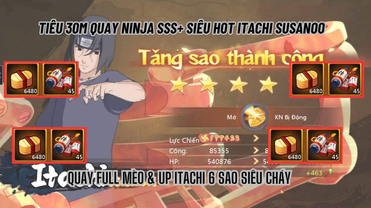 HUYỀN THOẠI LÀNG LÁ #44 - Tiêu 30m quay ninja SSS+ siêu hot ITACHI SUSANOO up 6 sao siêu cháy