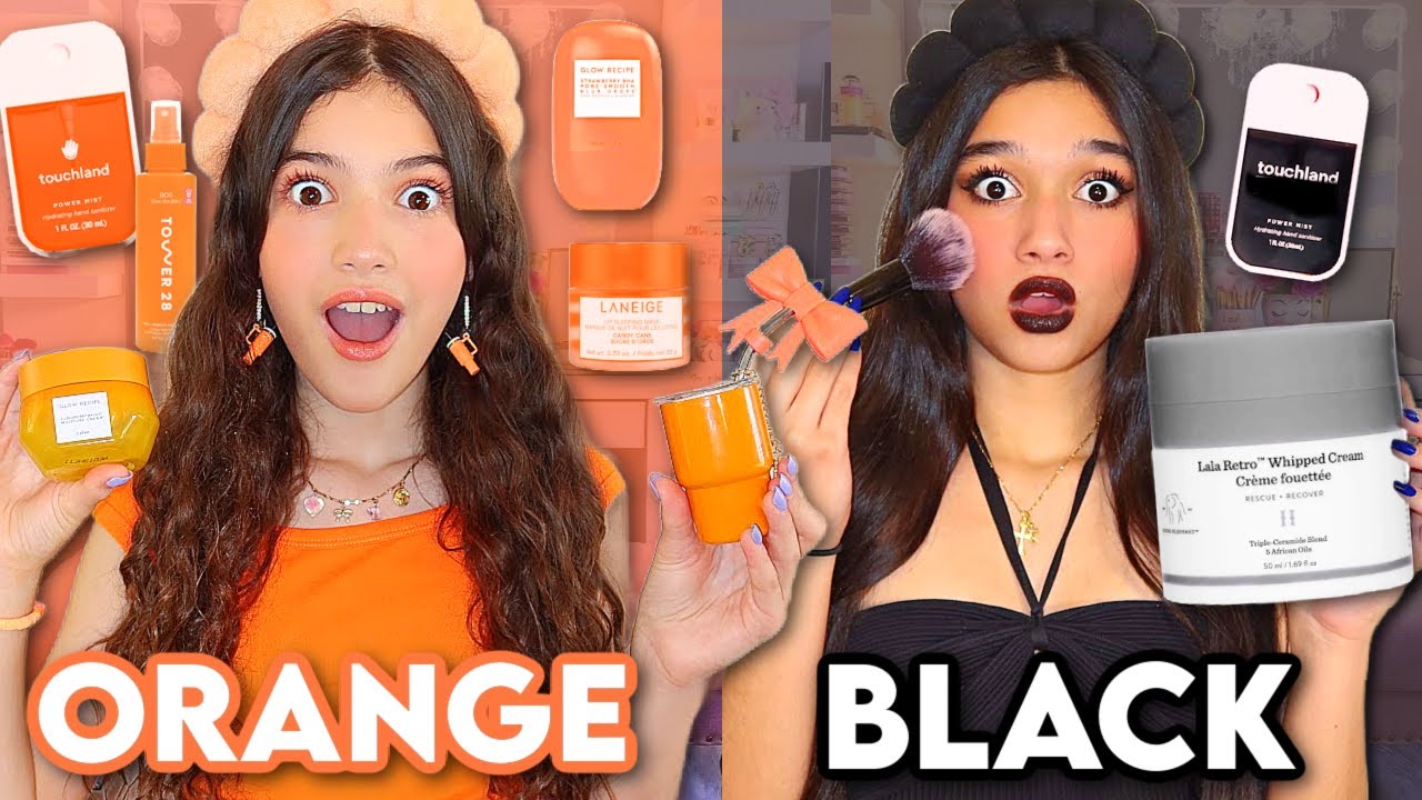 ONLY using ORANGE vs BLACK MAKEUP & SKINCARE| HALLOWEEN EDITION🖤🧡