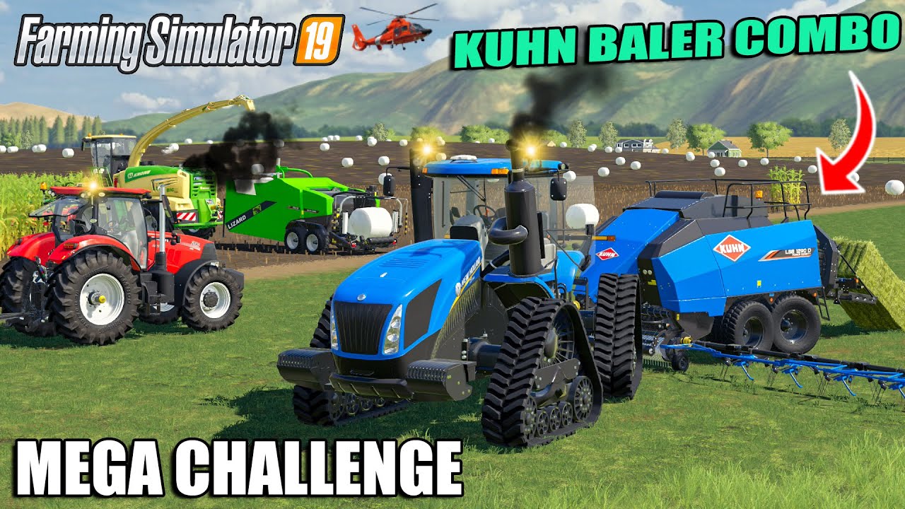 I USED KUHN Baler Combo to TURN 350.000l of Hay into Bales | Farming Simulator 19 Timelapse