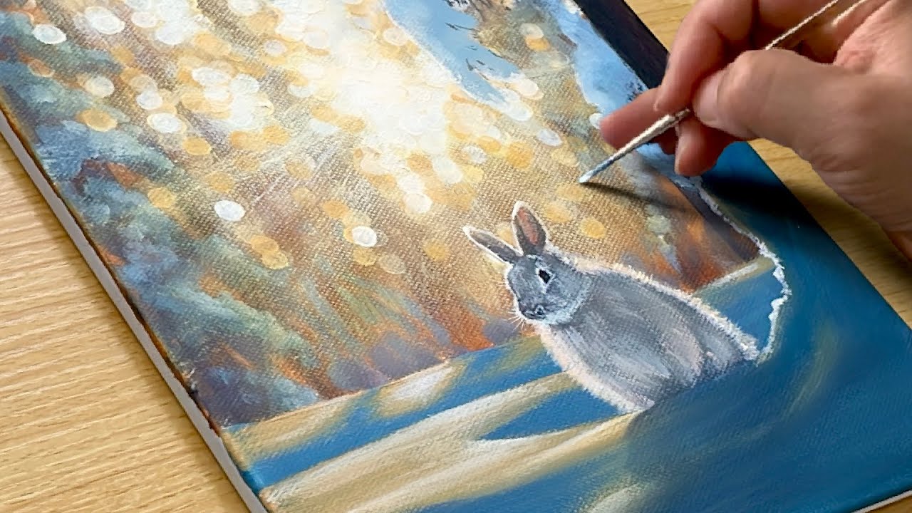 How to Paint a Rabbit in the Winter Forest / Acrylic Painting for Beginners
