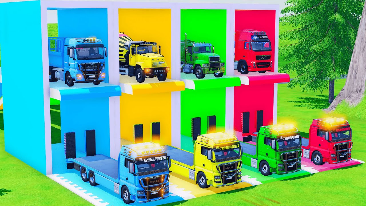 Garage with Colors - TRANSPORTING POLICE CARS, MAN TRUCK, MIXER TRUCK & COLORFUL CARS FS22 #5