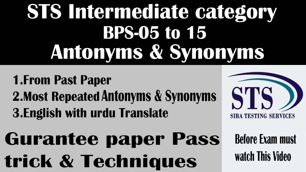 Synonyms & Antonyms | BPS 5 to 15 Intermediate Category Test Preparation | Most important Words|2026
